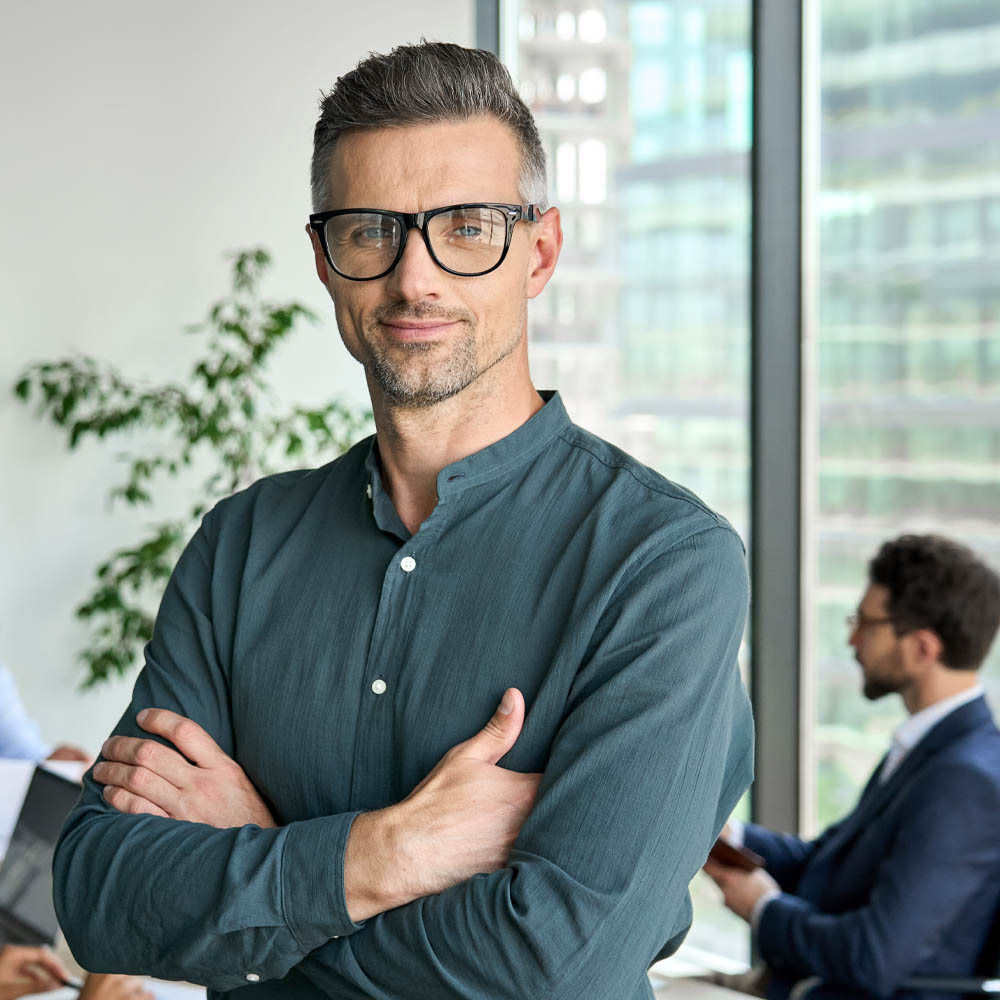 man wearing black eyeglasses